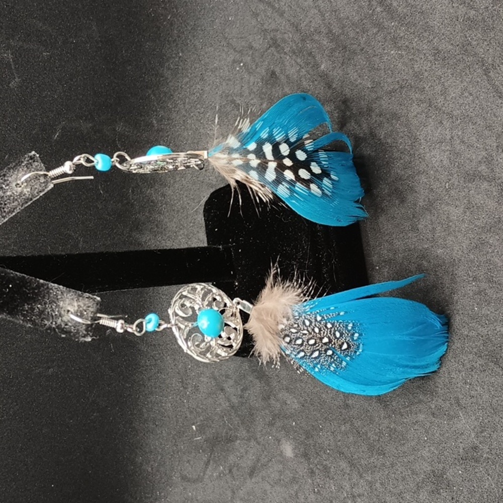 Unbranded blue feather dream catcher earrings
